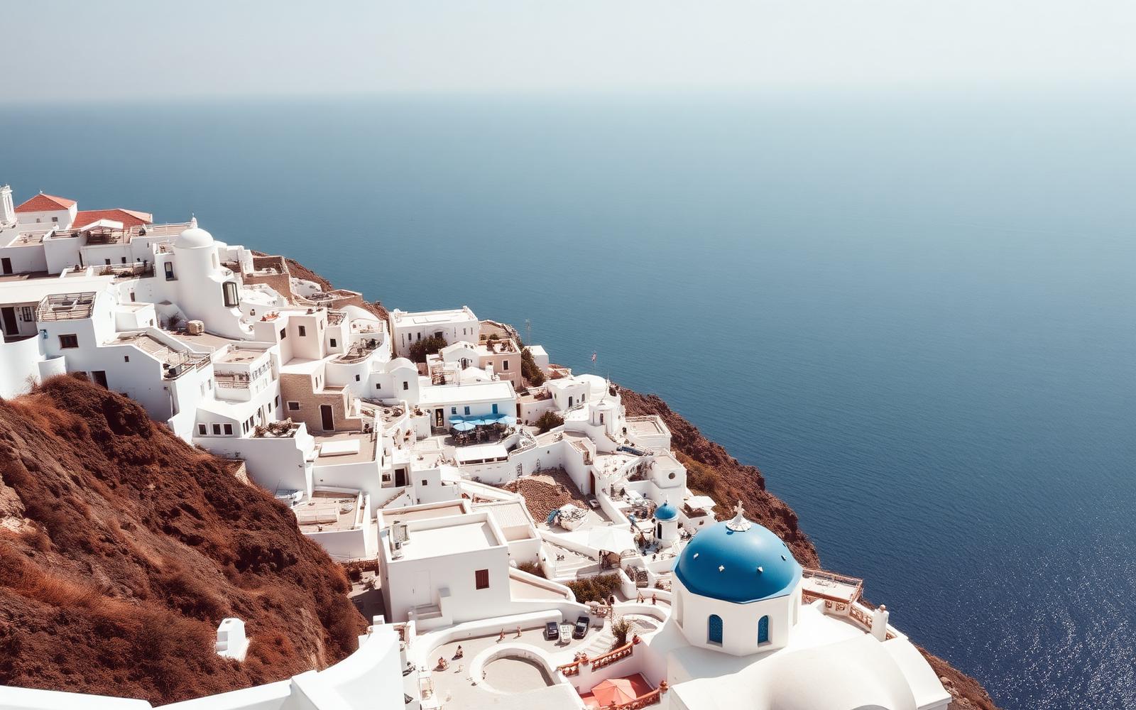 Vila branca sobre o mar Egeu em Santorini
