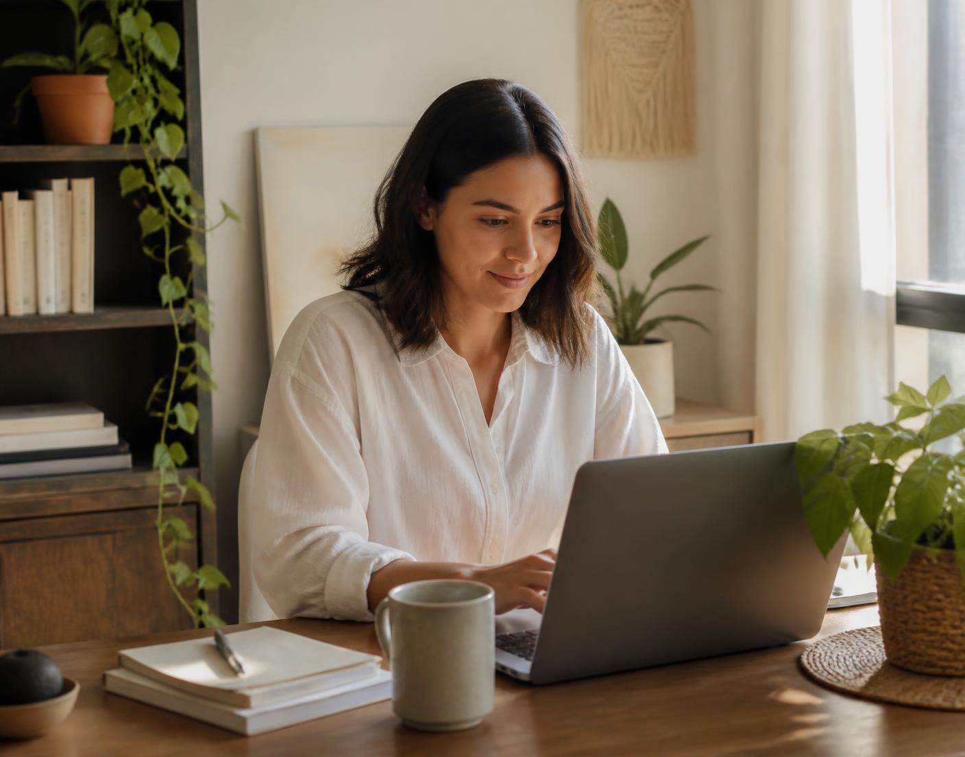 Agente de viagens independente trabalhando com seu notebook desde casa